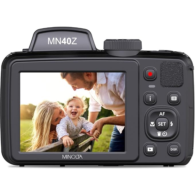 MINOLTA MN40Z 20 Mega Pixels 40x Optical Zoom Digital Camera with 1080p FHD Video, Black, Bundle with 64GB Memory Card + Vlog Tripod + 4xAA Battery with Charger + Accessories - Image 3