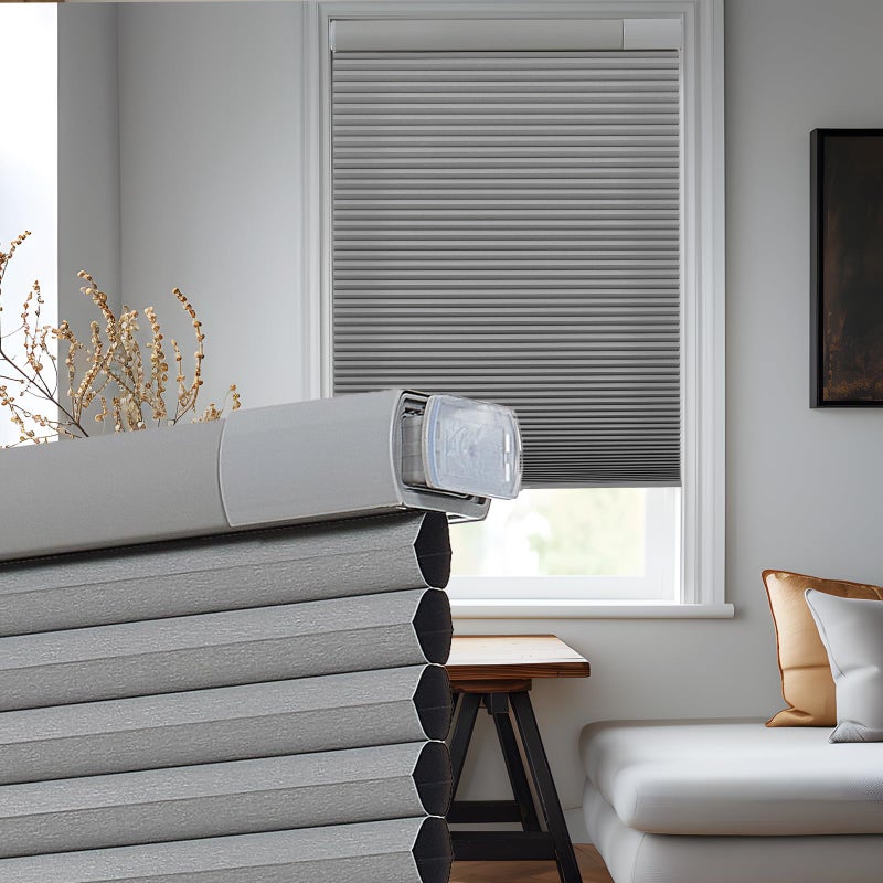 Tonature Upgrade No Drill No Tools Cellular Shades for Indoor Windows 38mm Honeycomb Blinds Cordless Free Stop Blinds for Windows Grey Blackout 22.5" WX64 H - Image 1