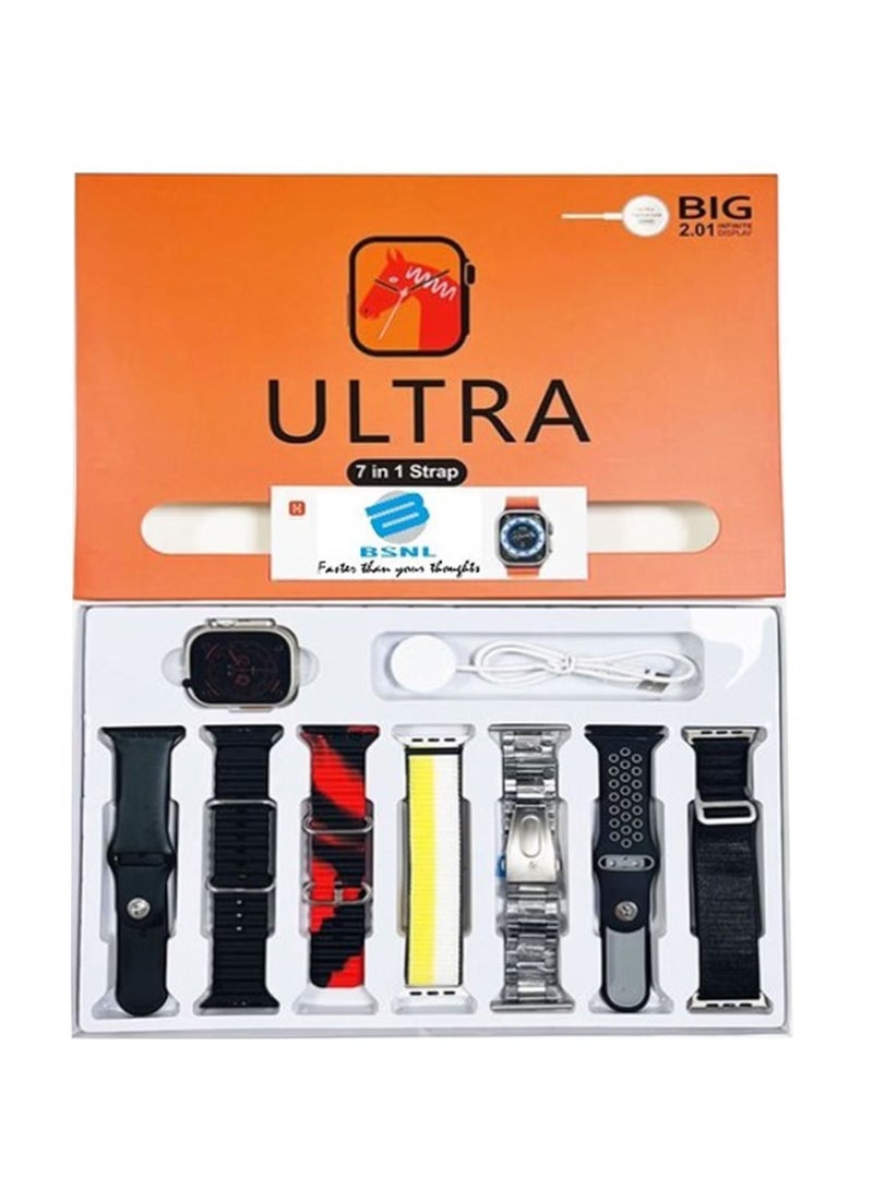 IAF bsnl smart watch 7-In-1 Band Ultra 9 with In-Ear Earphones and Wireless Charger 2.01" Screen Bluetooth Call Smartwatch 49mm Series 8 ultra Watch Black  - Image 2