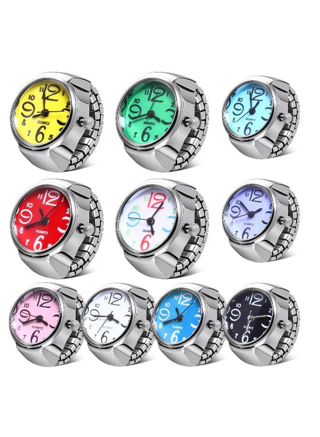 Men Women Finger Watches Set, 10 Pcs Adjustable Ring Watch, Creative Round Quartz Finger Ring Watches with Elastic Band for Birthday  - Image 1