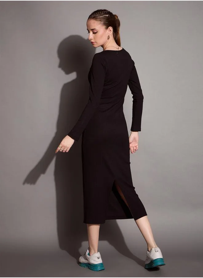 SASSAFRAS Ribbed V Neck Bodycon Midi Dress by Styli