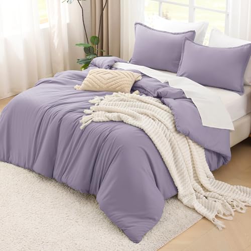 Litanika Grayish Lavender Purple Comforter Set King Size, 3 Pieces Lightweight Solid Bedding Comforter Set, All Season Fluffy Bed Set (104x90In Comforter & 2 Pillowcases) - Image 4