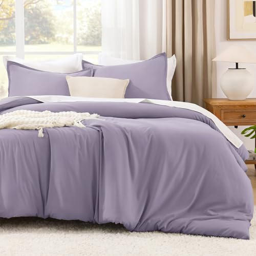 Litanika Grayish Lavender Purple Comforter Set King Size, 3 Pieces Lightweight Solid Bedding Comforter Set, All Season Fluffy Bed Set (104x90In Comforter & 2 Pillowcases) - Image 2