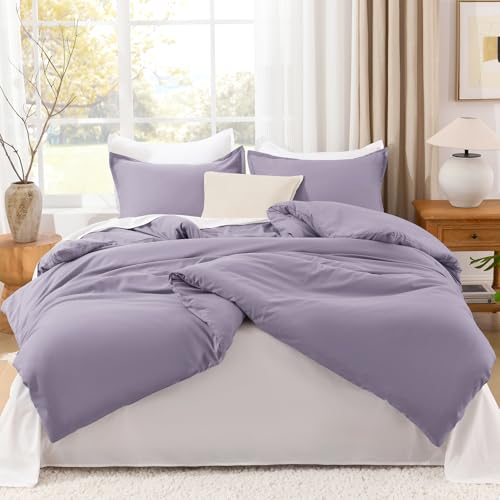 Litanika Grayish Lavender Purple Comforter Set King Size, 3 Pieces Lightweight Solid Bedding Comforter Set, All Season Fluffy Bed Set (104x90In Comforter & 2 Pillowcases) - Image 3