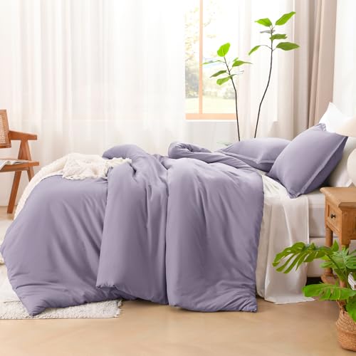 Litanika Grayish Lavender Purple Comforter Set King Size, 3 Pieces Lightweight Solid Bedding Comforter Set, All Season Fluffy Bed Set (104x90In Comforter & 2 Pillowcases) - Image 5