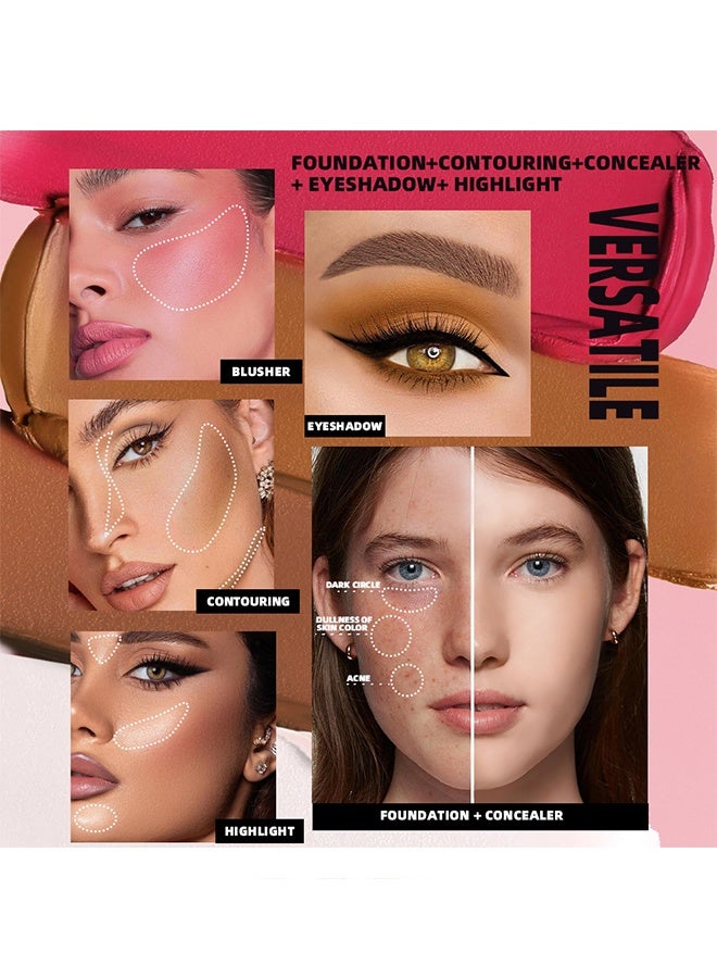 كيو آي بست لوحة الأساس ، اختيار الألوان متعددة الاستخدامات ، 16 لونا كريم [أحمر الخدود ، كونتور ، خافي العيوب] لوحة مكياج للخدين - مجموعة لوحة مكياج الكل في واحد ، لوح مكياج طبيعي غير لامع يدوم طويلا ، مقاوم للماء قابل للمزج (#A) - Image 3