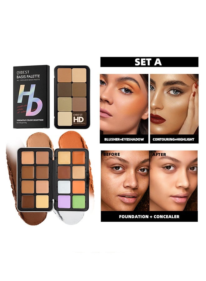 كيو آي بست لوحة الأساس ، اختيار الألوان متعددة الاستخدامات ، 16 لونا كريم [أحمر الخدود ، كونتور ، خافي العيوب] لوحة مكياج للخدين - مجموعة لوحة مكياج الكل في واحد ، لوح مكياج طبيعي غير لامع يدوم طويلا ، مقاوم للماء قابل للمزج (#A) - Image 2