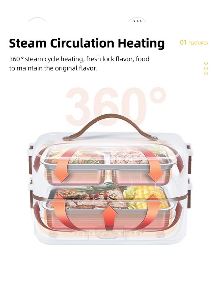 XiuWoo 2-Tier Portable Self Cooking Electric Steamer Lunch Bento Box Mini Warmer Rice Cooker for Adult Kids Home Office School Travel Cook Raw Food 304 Stainless Steel ,220v - Image 2