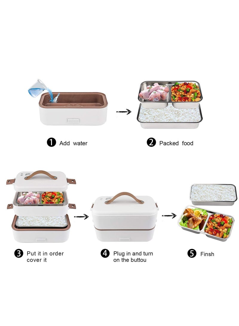 XiuWoo 2-Tier Portable Self Cooking Electric Steamer Lunch Bento Box Mini Warmer Rice Cooker for Adult Kids Home Office School Travel Cook Raw Food 304 Stainless Steel ,220v - Image 3