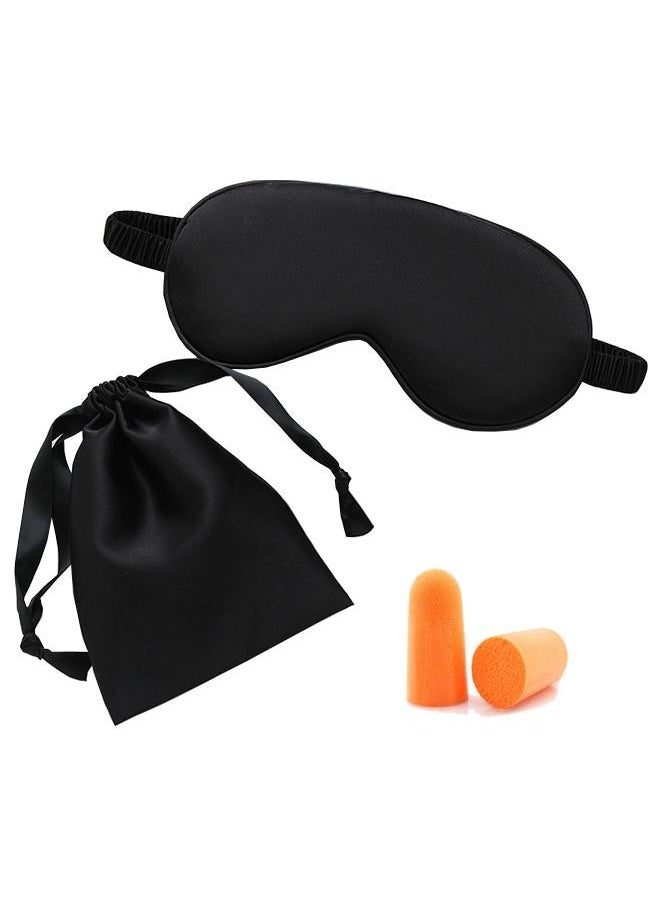 Generic Natural Silk Satin Sleeping Eye Mask，with Double Layer Silk Filling，Eyeshade Cover with Ear Plugs，Eye Cover with Storage Cloth Bag，Suitable for Full Night's Sleep, Travel and Nap（Black)  - Image 1