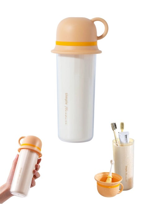 Travel Toothbrush Case, 3 in 1 Family Travel Mouthwash Cup,  for Family Travel, Business, School or Daily, Yellow