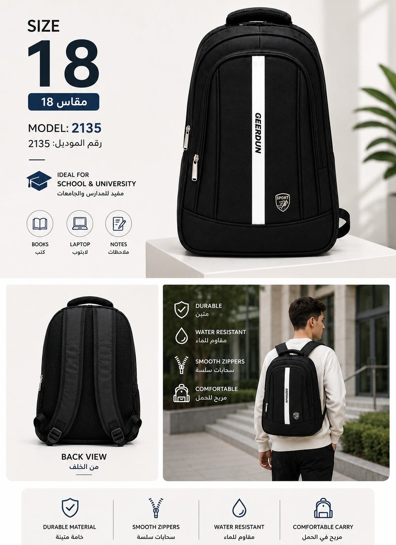 18-Inch Black Backpack for Schools and Universities – Water-Resistant, Durable Material, and Comfortable to Carry. - Image 1