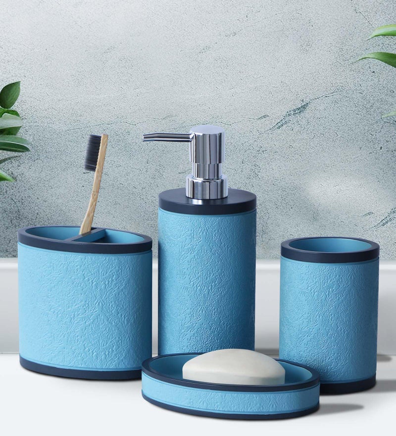 Obsessions Polyresin 4 Pcs Bathroom Set_Teal - Image 1
