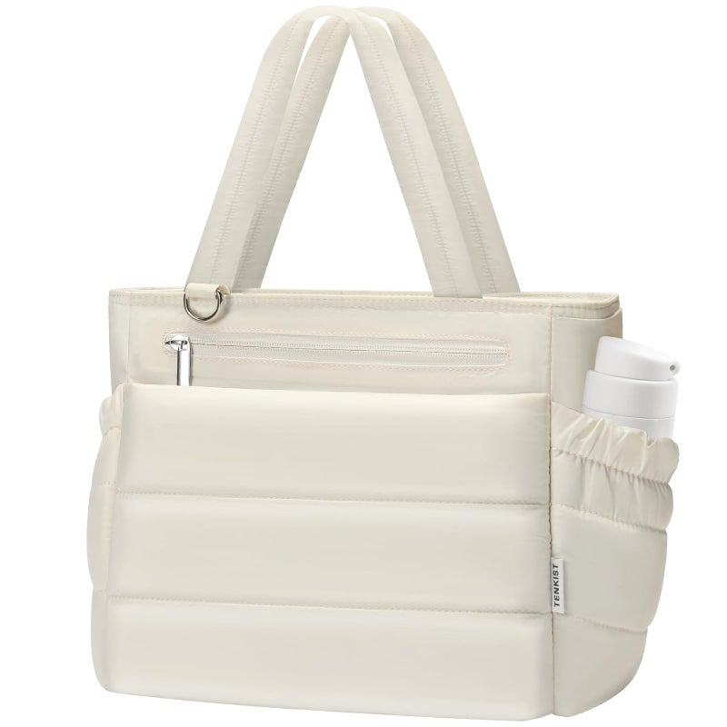 TENKIST Lunch Box Tote Bag - Versatile Soft Insulated Lunchbox for Women - Lightweight Stylish Simple Lunch Pail Reusable Large Cooler Bag for Adults Work Office Camping Picnic Travel Outdoor Trips White 10L - Image 1
