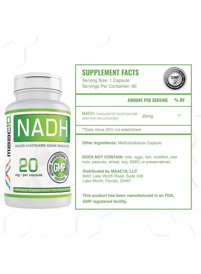 MAAC10 Formulas NADH 20mg Each 60 Capsules for Energy, Fatigue, Mental Focus, Immune & NAD+ Longevity Support - Image 2