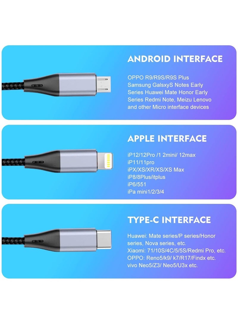 Raxoom 3-in-1 USB Charging Cable - 5A Fast Charge Braided Nylon Universal Cord with USB-C, Micro USB, and iOS Connectors - Image 2