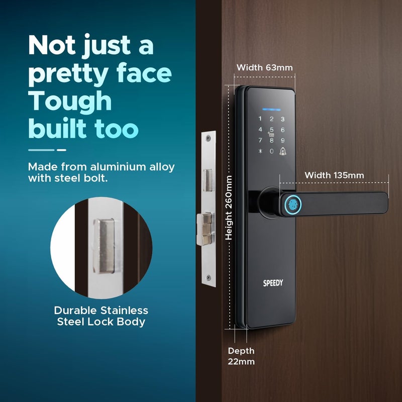 Speedy WiFi Enabled Smart Door Lock for Main Door Biometric 2 Emergency Keys 2Year Warranty Free Installation Door Thickness Should be Between 3060mm - Image 5