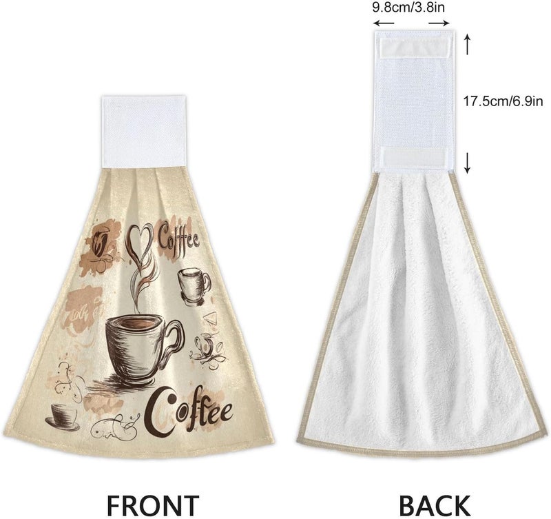 Dussdil Coffee Bean Cups Kitchen Hanging Towel 12 x 17 In Cafe Theme Hearts Face Hand Fingertip Towels Set of 2 Pcs Tie Tea Bar Dish Cloths Dry Towel Soft Absorbent Durable for Laundry Room Decor - Image 3