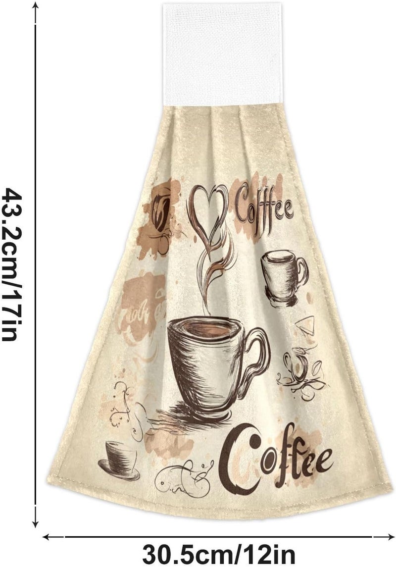 Dussdil Coffee Bean Cups Kitchen Hanging Towel 12 x 17 In Cafe Theme Hearts Face Hand Fingertip Towels Set of 2 Pcs Tie Tea Bar Dish Cloths Dry Towel Soft Absorbent Durable for Laundry Room Decor - Image 2