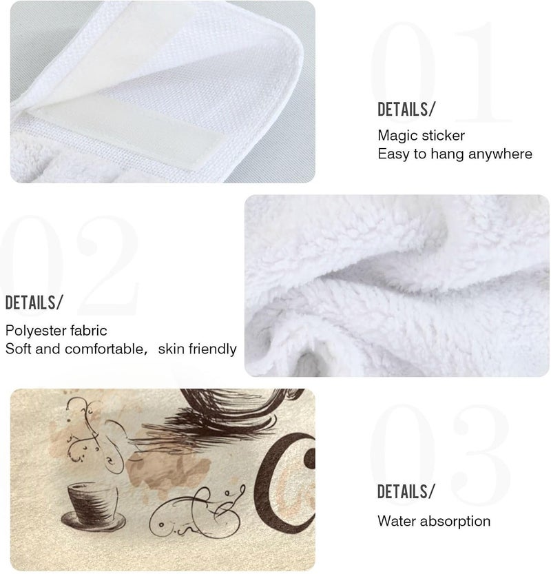 Dussdil Coffee Bean Cups Kitchen Hanging Towel 12 x 17 In Cafe Theme Hearts Face Hand Fingertip Towels Set of 2 Pcs Tie Tea Bar Dish Cloths Dry Towel Soft Absorbent Durable for Laundry Room Decor - Image 4