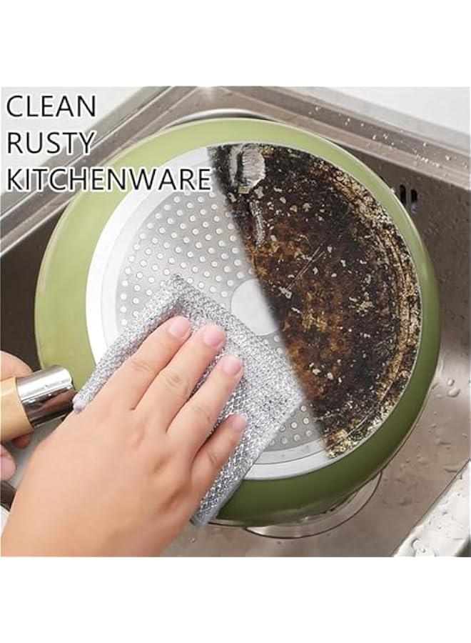 Steel Wire Dishwashing Cloth, Multipurpose Wire Dishwashing Rags for Wet and Dry, Double Layer Non-Scratch Stainless Steel Scrubber Pads for Pots and Pans, Sinks, Stove Tops (10pcs) - Image 2