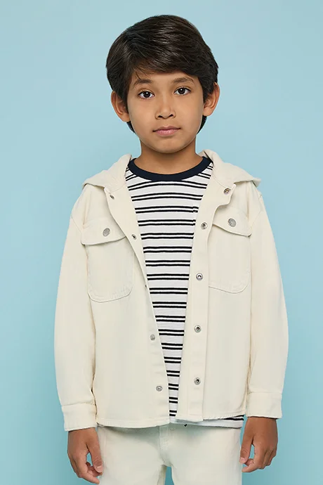 أر أند بي Solid Hooded Shirt with Long Sleeves