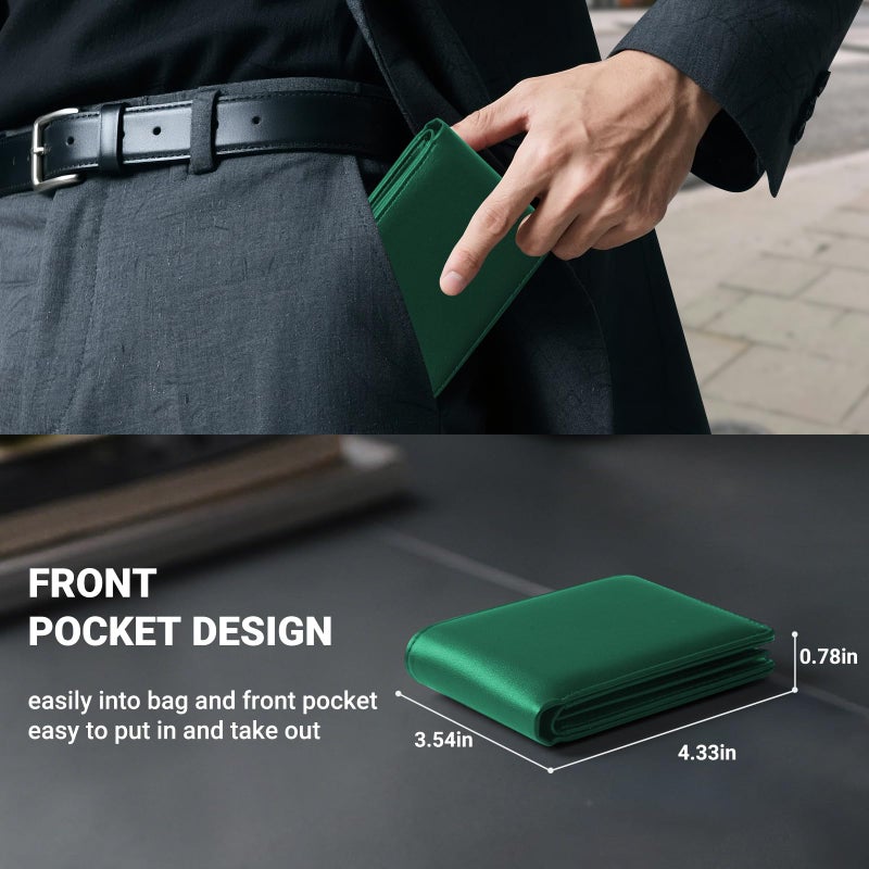 GNDR Wallet For Men RFID Blocking Green Wallets Bifold Faux Leather Card Holder Front Pocket Mens Accessories With Gift Box - Image 3