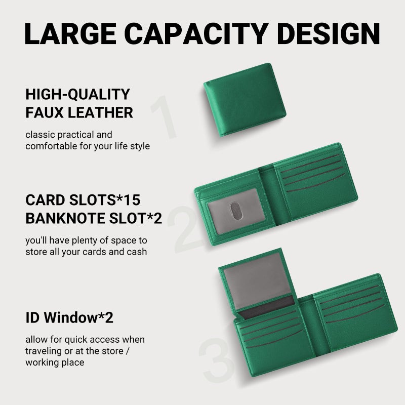 GNDR Wallet For Men RFID Blocking Green Wallets Bifold Faux Leather Card Holder Front Pocket Mens Accessories With Gift Box - Image 2