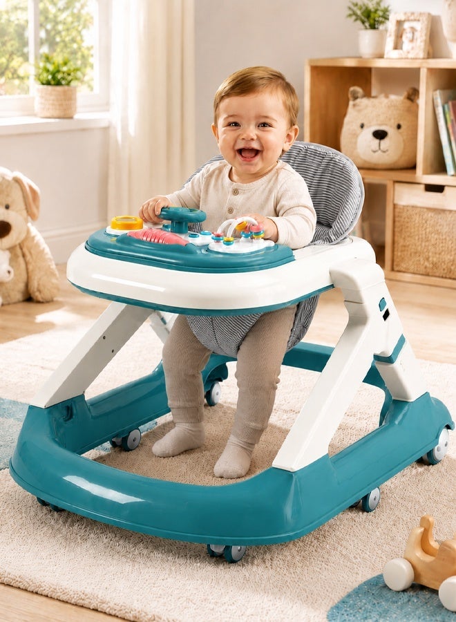 Ominii 4-in-1 Foldable Baby Walker (Push/Seated/Walking Aid/Activity Table) with Parent Handle, Speed & Height Adjustable, Wide Anti-Rollover Base, Foot Mat & Detachable Toy Tray – 6–18M (Table up to 36M) - Image 1