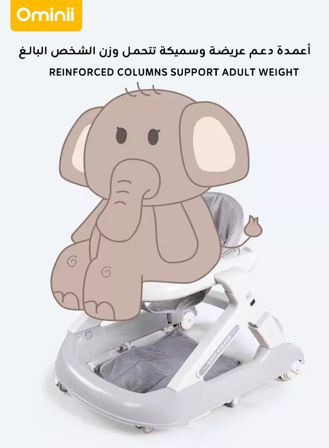 Ominii 4-in-1 Foldable Baby Walker (Push/Seated/Walking Aid/Activity Table) with Parent Handle, Speed & Height Adjustable, Wide Anti-Rollover Base, Foot Mat & Detachable Toy Tray – 6–18M (Table up to 36M) - Image 4