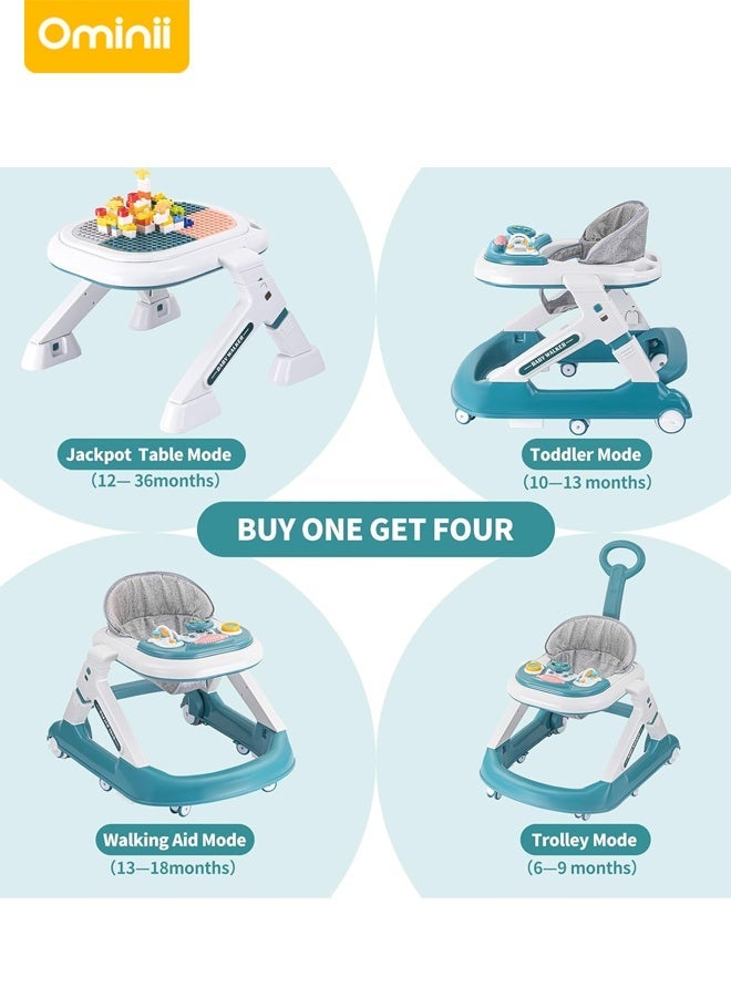 Ominii 4-in-1 Foldable Baby Walker (Push/Seated/Walking Aid/Activity Table) with Parent Handle, Speed & Height Adjustable, Wide Anti-Rollover Base, Foot Mat & Detachable Toy Tray – 6–18M (Table up to 36M) - Image 3