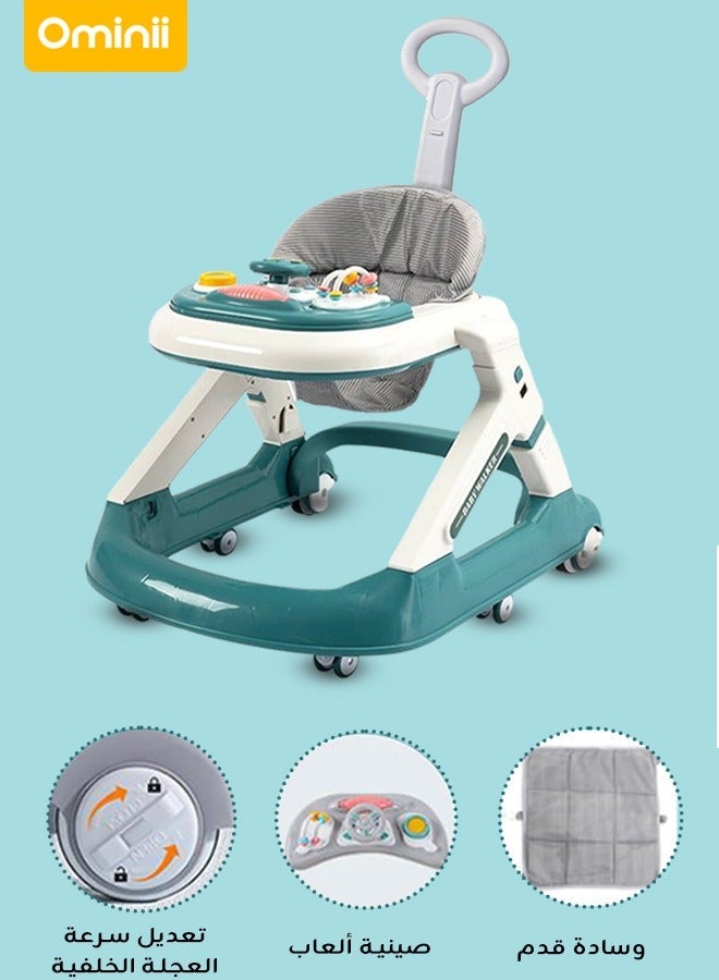 Ominii 4-in-1 Foldable Baby Walker (Push/Seated/Walking Aid/Activity Table) with Parent Handle, Speed & Height Adjustable, Wide Anti-Rollover Base, Foot Mat & Detachable Toy Tray – 6–18M (Table up to 36M) - Image 2