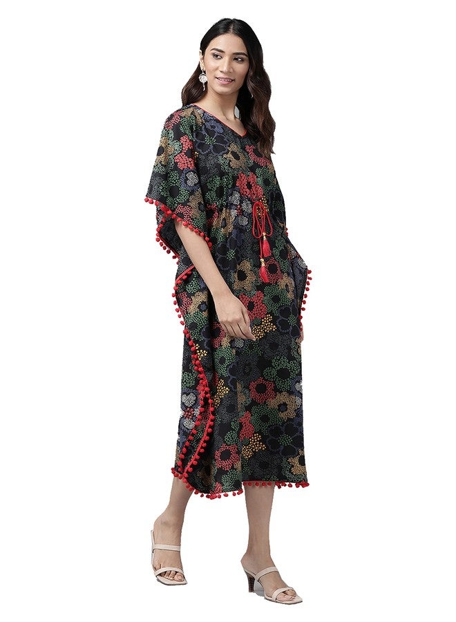 Yash Gallery Women's Cotton Floral Printed Regular Fit Kaftan for Women (XXL, Black) - Image 2