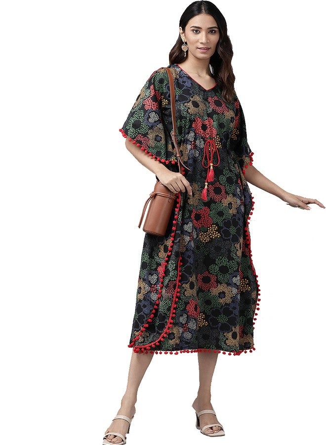 Yash Gallery Women's Cotton Floral Printed Regular Fit Kaftan for Women (XXL, Black) - Image 3