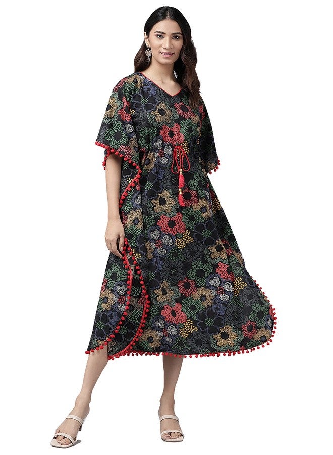 Yash Gallery Women's Cotton Floral Printed Regular Fit Kaftan for Women (XXL, Black) - Image 1