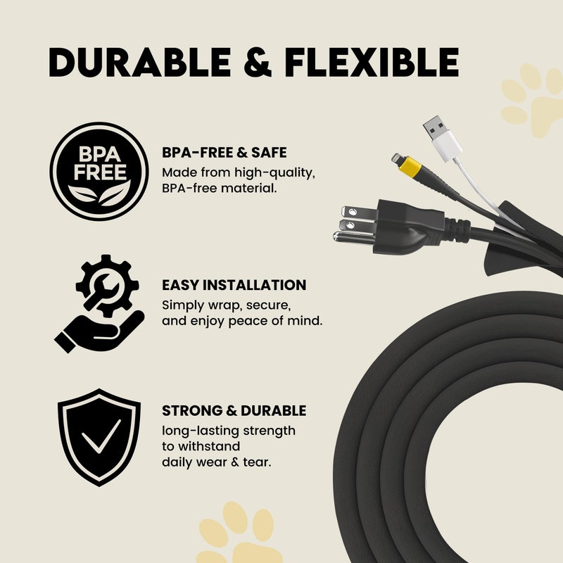 AnimoGoods Cord Cover for Pets (10ft, 1/2 inch Split) - Durable PET Cable Protector for Dogs, Cats, and Other Pets - Cord Protectors from Pets No Chew, Keep Cats from Chewing Cords - Puppy Proof Cord Cover - Image 2