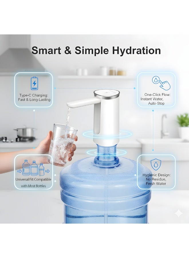 Electric Water Bottle Pump,Long Battery Life,Usb Charging,Automatic Drinking Water Pump Portable Water Dispenser Foldable,Applicable To Home/Office/Outdoor Travel (White) - Image 5