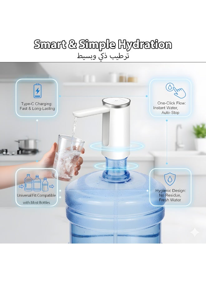 Electric Water Bottle Pump,Long Battery Life,Usb Charging,Automatic Drinking Water Pump Portable Water Dispenser Foldable,Applicable To Home/Office/Outdoor Travel (White) - Image 5