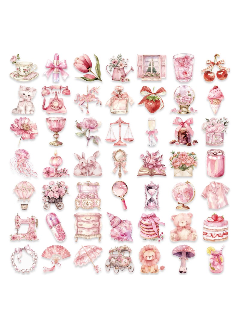 قوس قزح أورينبو 50 قطعة من ملصقات الجمالية الشفافة باللون الوردي، ملصقات كلاسيكية لفتاة تحب الحيوانات الأليفة مقاومة للماء، ملصقات سجل القصاصات، ألبوم الصور، بطاقة الكولاج، ملصقات رومانسية للفتيات والنساء - Image 2