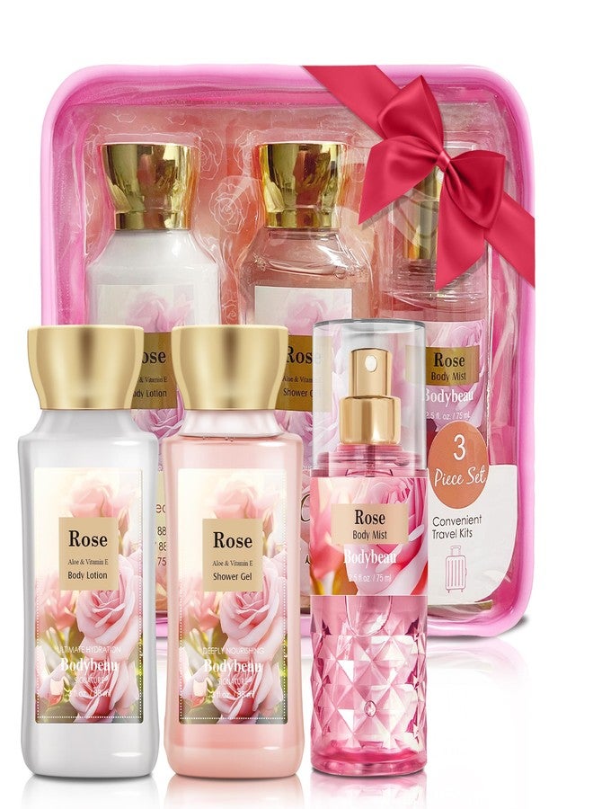 Bodybeau مجموعة هدايا بوديبو للعناية بالجسم للنساء والفتيات، برائحة الورد، 3 قطع: جل استحمام، لوشن للجسم، معطر للجسم، مجموعة عناية شخصية محمولة للسفر، هدية مثالية لأعياد الميلاد، عيد الأم، وعيد الحب. - Image 1