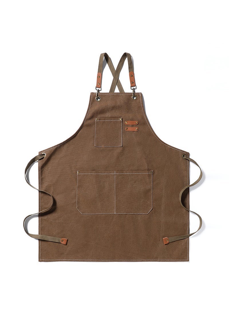 Arabest Foreign trade thickened canvas apron wholesale household kitchen strap full body pure cotton waist gardening work apron printing Camel 