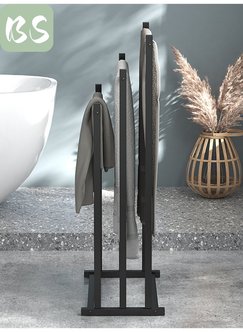 BS Three-tier vertical rust-proof metal towel rack | Matte black wrought iron clothes rack | Blanket and bath towel display rack | Widened tiered storage | Suitable for various spaces including bathrooms, bedrooms, and pool areas. - Image 3