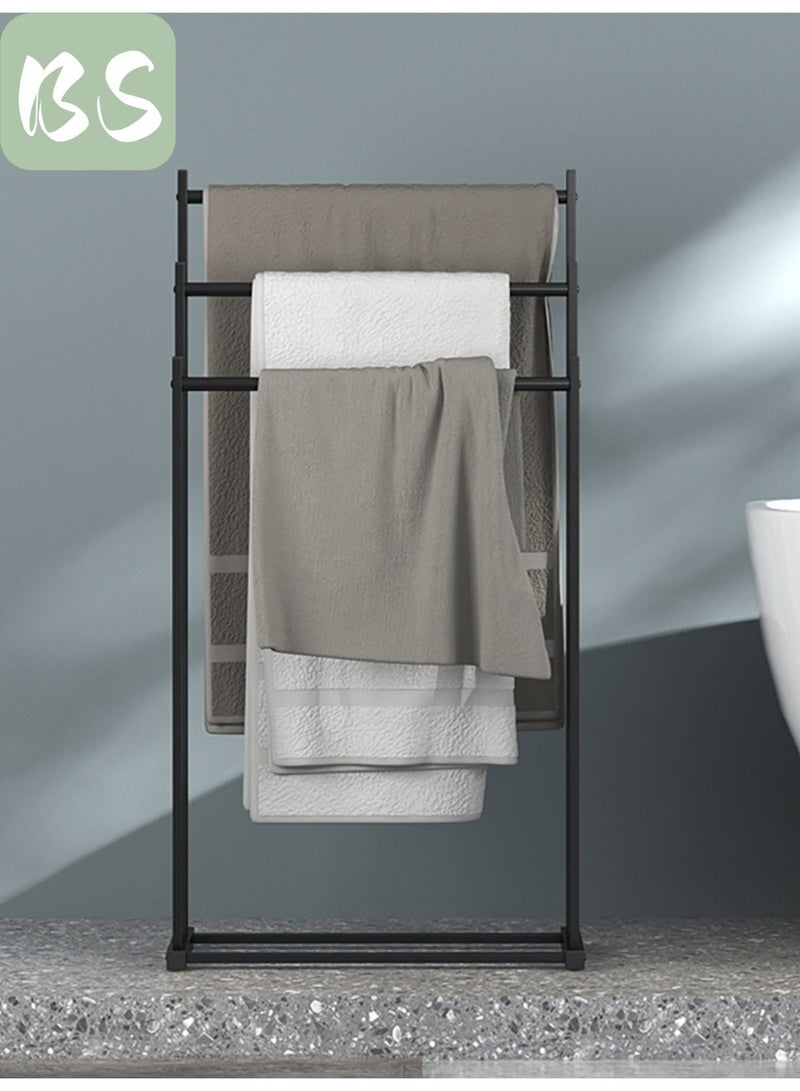 BS Three-tier vertical rust-proof metal towel rack | Matte black wrought iron clothes rack | Blanket and bath towel display rack | Widened tiered storage | Suitable for various spaces including bathrooms, bedrooms, and pool areas. - Image 5