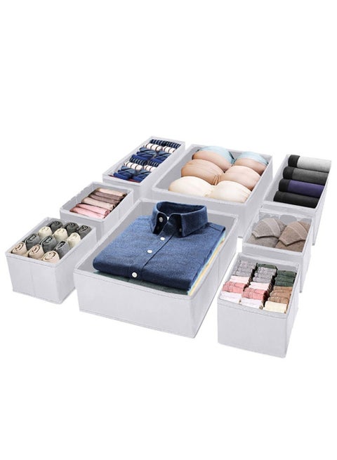 Foldable Drawer Organizer, Closet Organizer for Underwear/Underpants/Socks/Bra/Panties/Ties, 8 Pack Storage Dividers Bins 2 Large+2 Medium+4 Small White