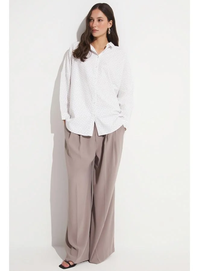 JUNE June Women Exclusive Oversize/Loose Fit 100% Cotton Stone Detailed Shirt Ecru