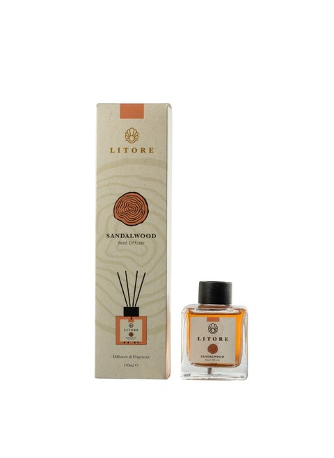 Litore Reed Diffuser - Sandalwood Fragrance, 100ml | Long-Lasting Home Fragrance | Natural & Elegant Room Diffuser