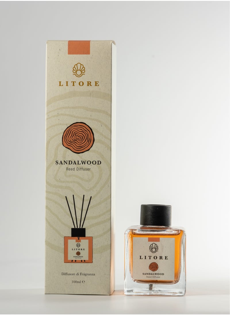 Litore - Litore Reed Diffuser - Sandalwood Fragrance, 100ml | Long-Lasting Home Fragrance | Natural & Elegant Room Diffuser - Image 1