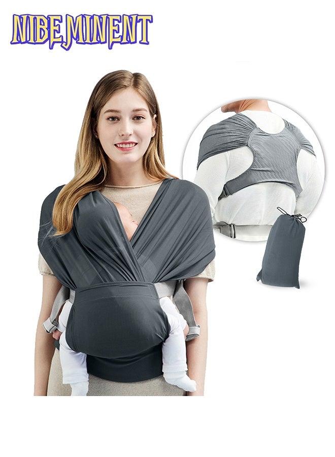 NIBEMINENT Baby Wrap Carrier Slings, Versatile Front-Facing Baby Sling Wrap Carrier, Adjustable Baby Carrier, Original Stretchy Infant Sling, Perfect for Newborn Babies and Children , Grey - Image 1
