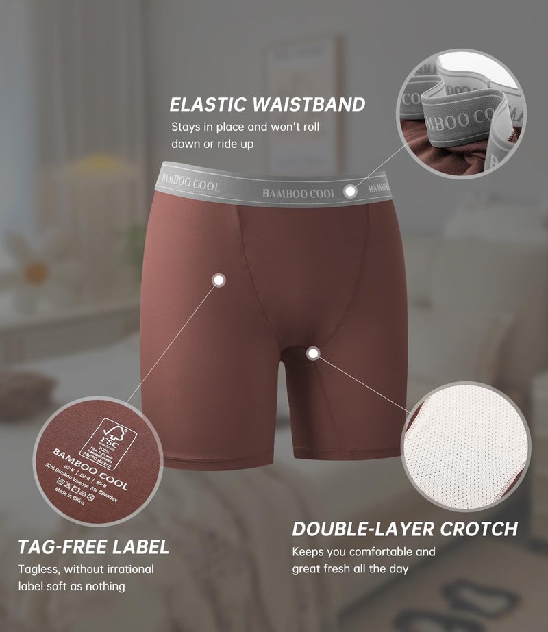 BAMBOO COOL Womens Boxer Briefs Boy Shorts Soft Stretch Panties for Women, 5-Pack - Image 3