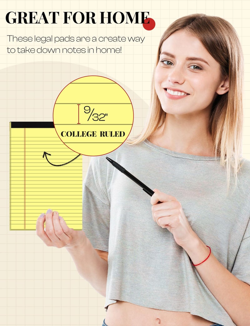 Aidunmis Yellow Note Pads 5x8 Small Legal Pads College Ruled Notepad for Office 6 Pack Yellow Writing Pads 5x8 Narrow Ruled Paper Pads 25 Lines 80 GSM Paper Tablets 5x8" Lined Notepads With 30 Sheets Per Pad - Image 3